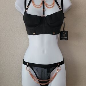 Honey Birdette Black Bra with Gold Chains